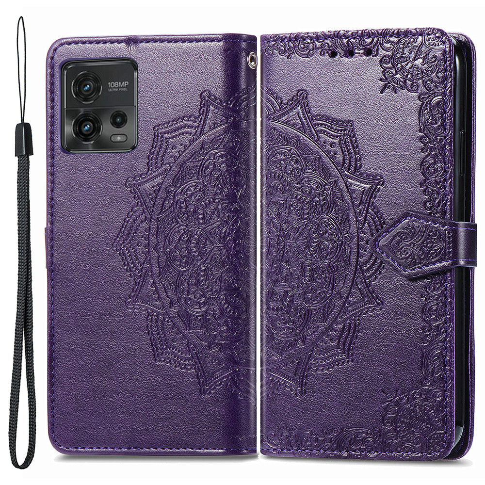 For Motorola Moto G72 4G Embossed Mandala Pattern Wallet Case PU Leather Stand Book Design Magnetic Phone Cover with Strap For Motorola Moto G72 4G Embossed Mandala Pattern Wallet Case PU Leather Stand Book Design Magnetic Phone Cover with Strap